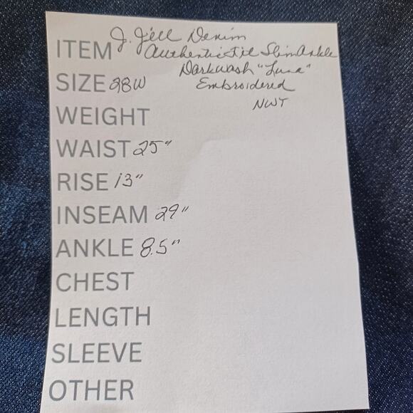J. JILL AUTHENTIC FIT SLIM ANKLE Jeans Size 28W Dark Wash Denim Embroidered NEW - Picture 9 of 9